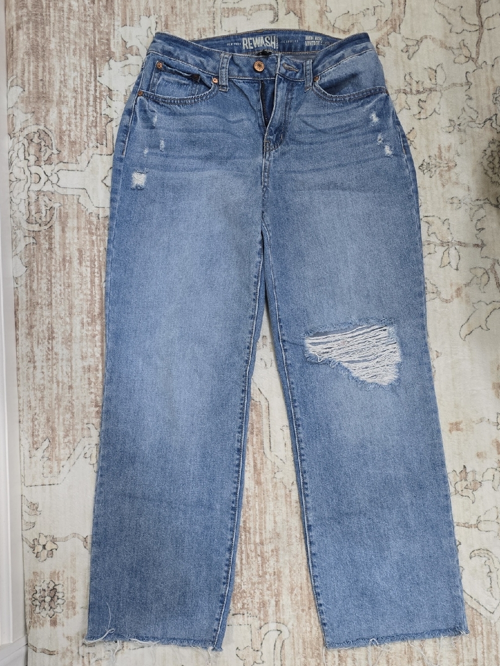 Rewash Light Blue Distressed Straight-Leg Jeans